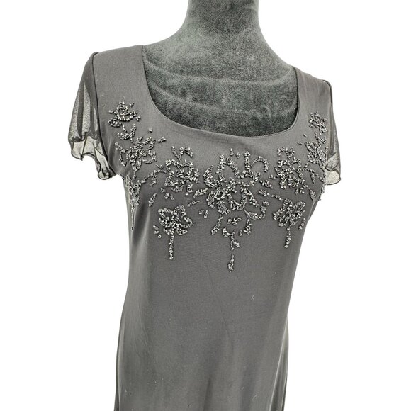 AGB Vintage Black Beaded Cocktail Dress Size 6 Made In USA Sheer Overlay Wedding - Picture 1 of 8